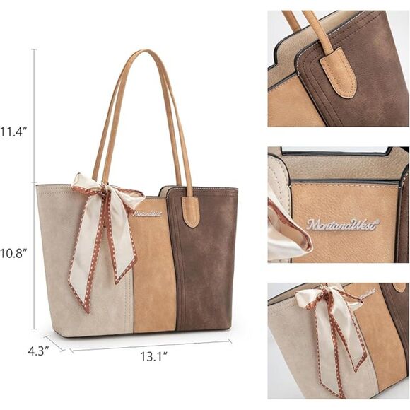 Women Three Chocolate Imported Vegan Leather Top Handle Polyester Lining Bag - Picture 4 of 4